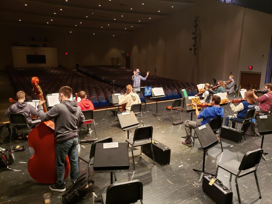 The Trinity High School String Orchestra was excited to practice as a full ensemble for the first time this school year. The stage provides plenty of room so that each musician can be socially distanced!