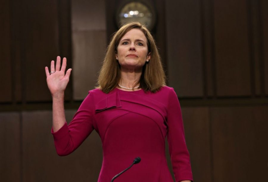 Amy Coney Barrett swears the judicial oath prior to starting the confirmation hearings. 