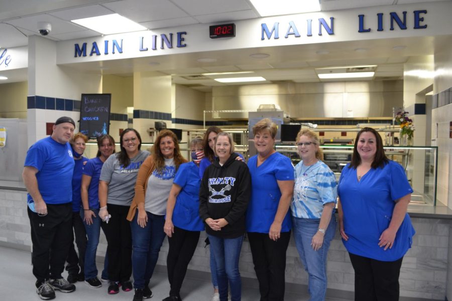 The cafeteria staff poses for their yearly photo for the yearbook!
From left to right: Scott Donnelly, Darlene McKahan, Lisa Delval, Nicole Hopkins, Saundra Mader, Tracy Krenzelak, Tammy Kelley, Kelly Secreti, Lois Chisholm, Victoria Phillips
