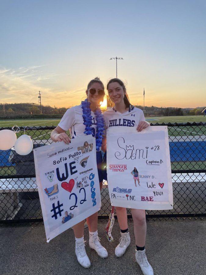 Polito (left) and Dames (right) pictured above holding their senior night posters from lacrosse this year. Polito and Dames have built a lasting friendship through the sport and have grown up together on and off the field. 