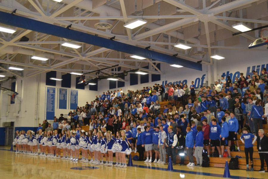 Trinity+pep+rallies+give+the+spotlight+to+student+athletes%2C+cheerleaders%2C+band+members%2C+club+leaders+and+academic+achievers.+Throughout+the+year%2C+these+events+aim+to+build+school+spirit+through+fun+and+tradition.
