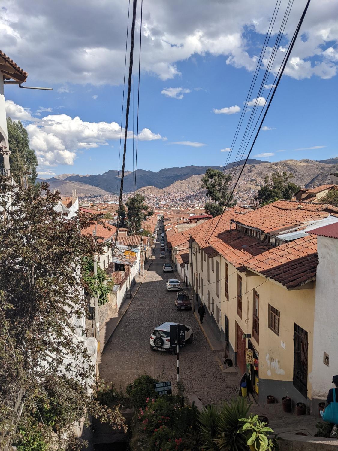 This is a wide view down a street in San Blas, Cusco. During the time Berry was there, many transportation strikes happened that left him dependent on walking as his main source of transportation.