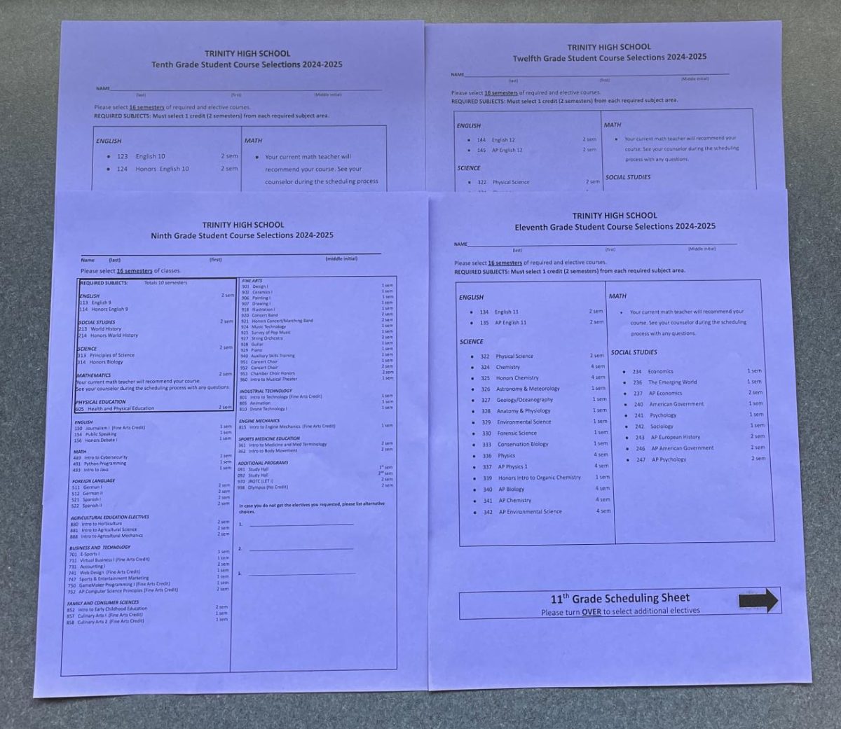 Pictured above is each of the schedules for future freshmen, sophomores, juniors, and seniors. Be sure to submit schedules via Google Form by Monday, February 26.