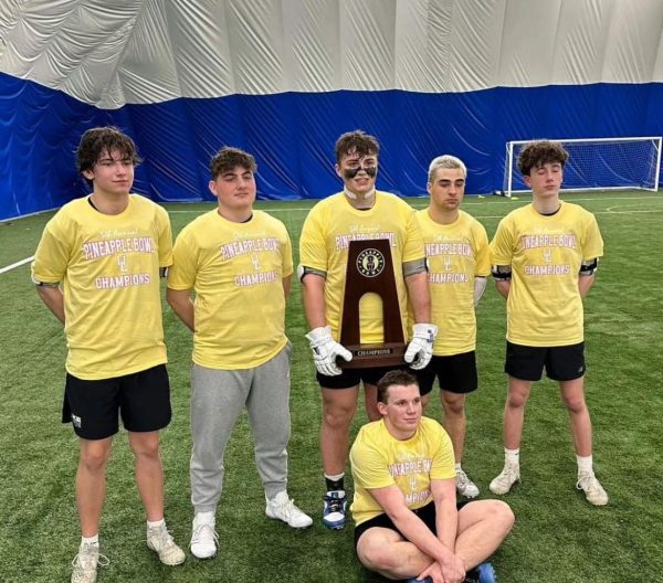 The boys lacrosse team is the third-year champions of the annual Pineapple Bowl. The members that played at this tournament are from left to right: Thomas Pirozzi, Aiden Davis, Jack Dufalla, Dominic Derubbo, Parker Waychoff and David Gill. 