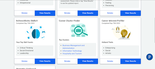 Naviance is a great resource to use. The website has all types of surveys to find careers tailored to specific interests and information on multiple careers and professions. 