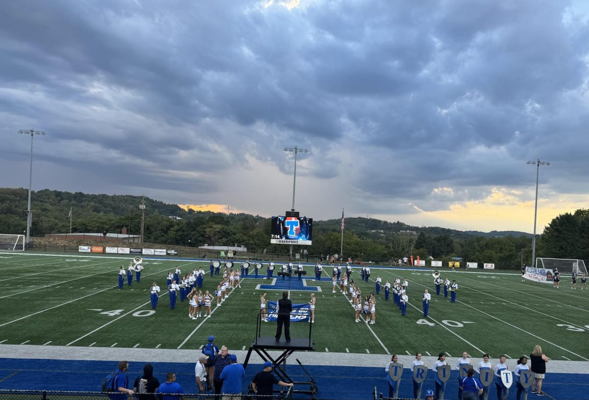 This was Trinity’s first home game on August 30 2024, against McGuffey. The band welcomed the Trinity football team onto the field during their pregame performance.