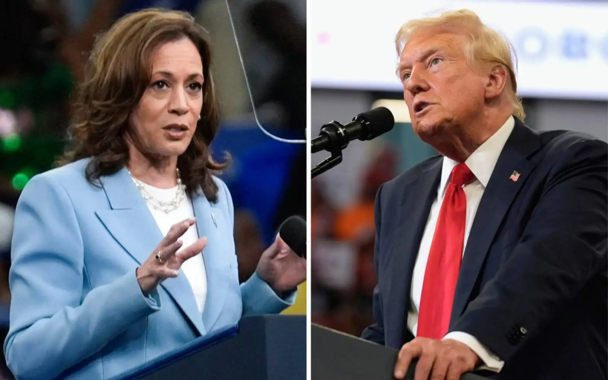 Vice President Kamala Harris and former President Donald Trump speak at their respective rallies. They are currently tied in most polls. This image was accessed via the Creative Commons License.