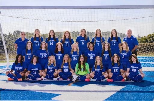 Trinity girls soccer team posed to get a group picture for the yearbook. Their last home game was October 9, 2024, and it was their pink-out night.