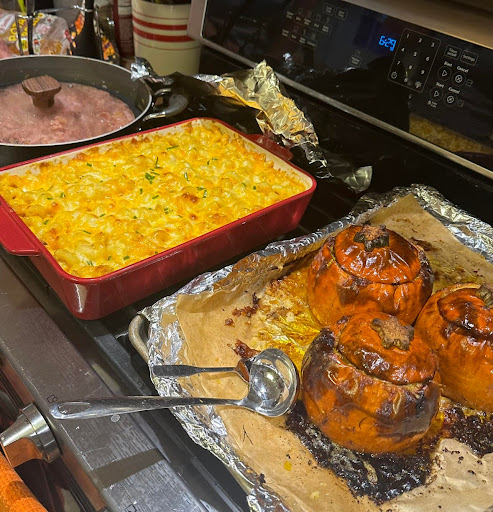 Thanksgiving is the perfect time to exchange delicious foods with your family and friends. In the fall season, everyone can get creative with what they make and add their own twist to any classic dish. Pictured are a few traditional Drezewski family fall foods, like pumpkin soup, mac and cheese and ham barbecue. 