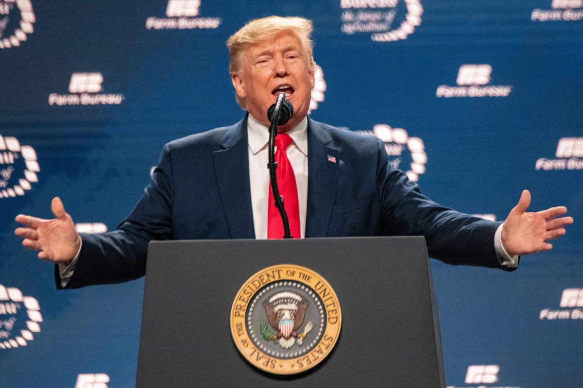 President-elect Donald J. Trump speaks at a news briefing during his previous term. In the following months, Trump will build his cabinet and, with the help of the Biden Administration, transfer to the White House. 