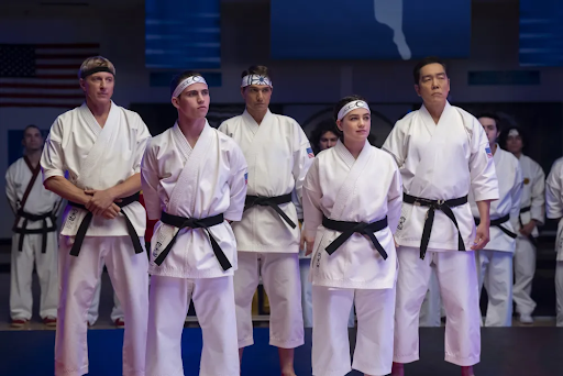 From left to right are characters Johnny Lawrence, Robby Keene, Daniel LaRusso, Samantha LaRusso and Chozen Toguchi, lined up in their karate gis. “Cobra Kai” posted a teaser for Season 6: Part 3 on Netflix and YouTube. Those who are interested in “Cobra Kai,” also be sure to watch the Karate Kid trilogy!
