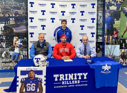 Pictured above are Knause, Ferrari, Fuse and Smith on International Signing Day. Fuse signed with RMU, solidifying his college football career with the Colonials.