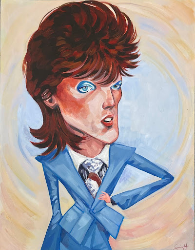 Pictured above is Heasley’s portrait of David Bowie, made with acrylic paint. She made this for a school assignment in January 2025 to draw an exaggerated portrait of a celebrity.