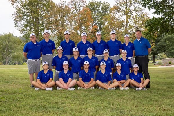 The 2025 Trinity boys' golf team poses for their annual team photo.  The team had a successful season and took second place in their section.