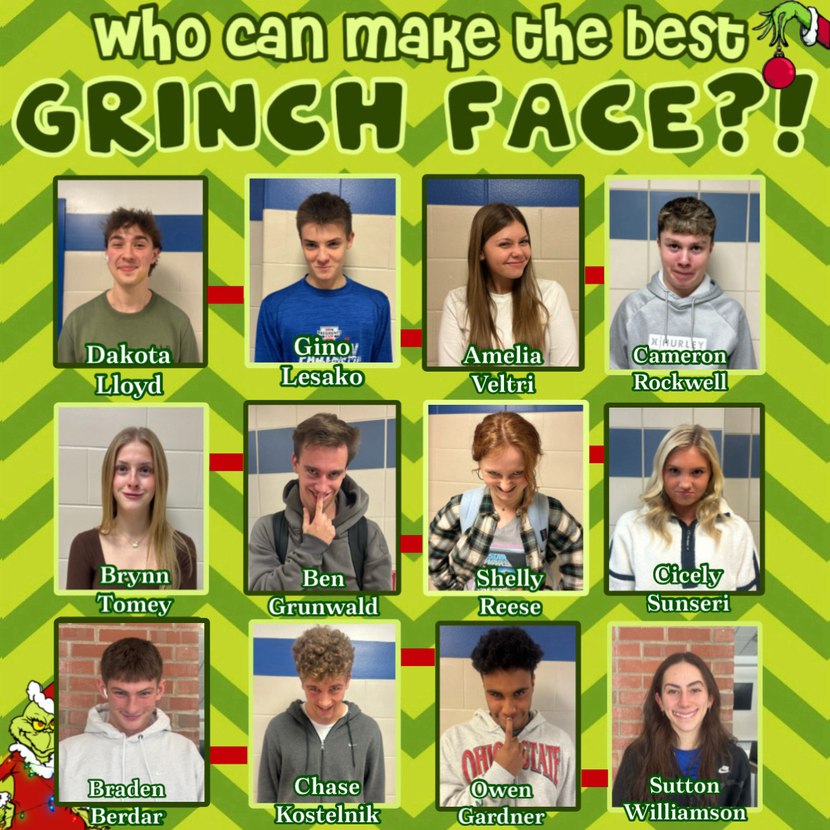 Students showed their Christmas spirit by making their best Grinch faces and nominating their friends to do the same.