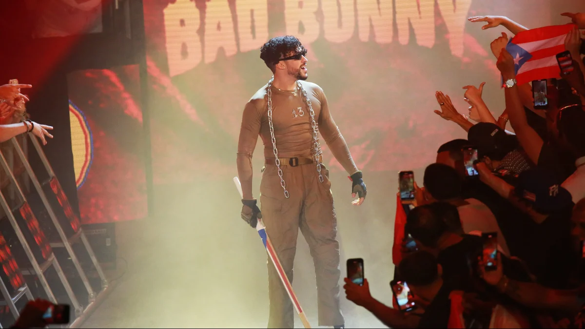 Bad Bunny comes out to his hit song “Chambea” in his home, Puerto Rico, to a sold out crowd at WWE Backlash 2021.
