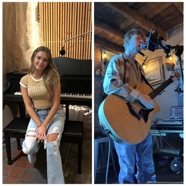 Buckner is pictured by her piano, where her creative process begins and where she likes
to spend her time. Jeffrey is pictured performing at one of his gigs, proudly doing what he loves.