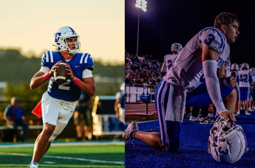 Jonah Williamson and Anthony Giorgi, both in their senior-year season, are repping the blue and white with Hiller Nation right behind them, cheering them on. Photo courtesy of Anthony Giorgi and Jonah Williamson
